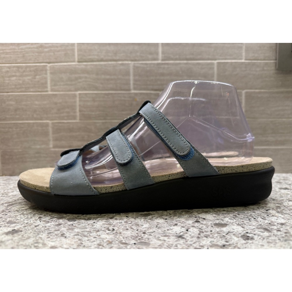 SAS Women's Naples Blue Leather Comfort Sandals With Adjustable Straps Size 10M